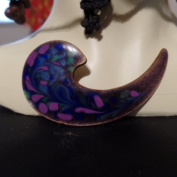 Copper Enamel Pin/Brooch Inga Carlson Signed Inga 1960s - Picture 5 of 12